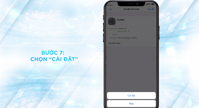 Chọn "Cài đặt" để tiếp tục tải app Fun88